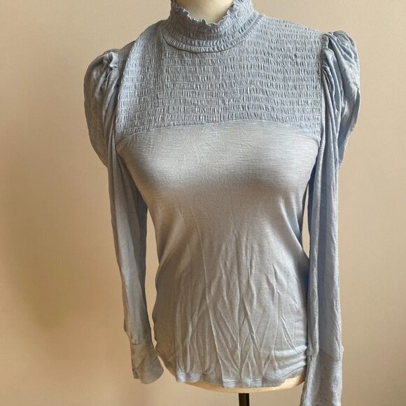 𝅺7 For All Mankind BNWT Sz Small Womens Blue Long Sleeve Top Mock Neck New - Picture 3 of 8